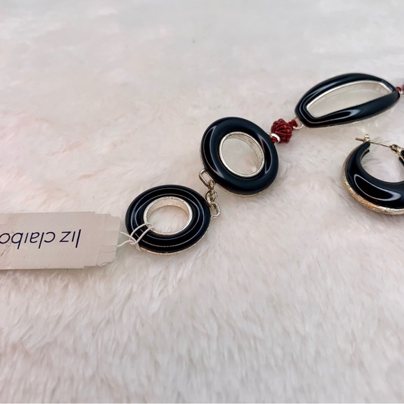 Liz Claiborne Black Lacquered Silver Tone Bracelet & Earring Set - Picture 3 of 7